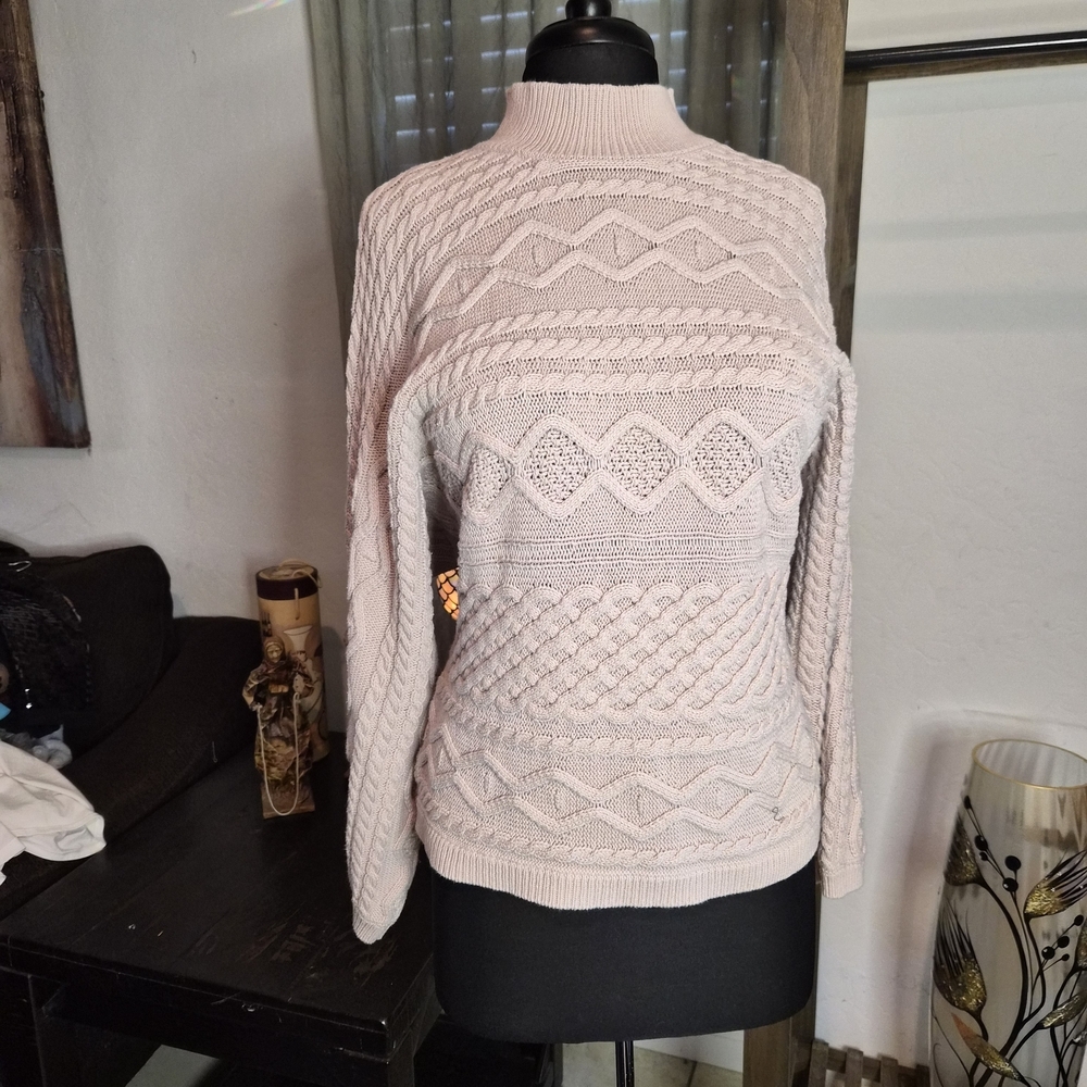 Belldini Women's Cowl Neck Sweater - Light Beige w/ a Hint of Pink #0121